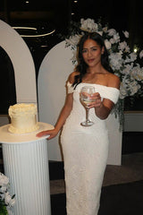 Simple Elegant Fold Over Off Shoulder Pleated Sheath Boho Dress