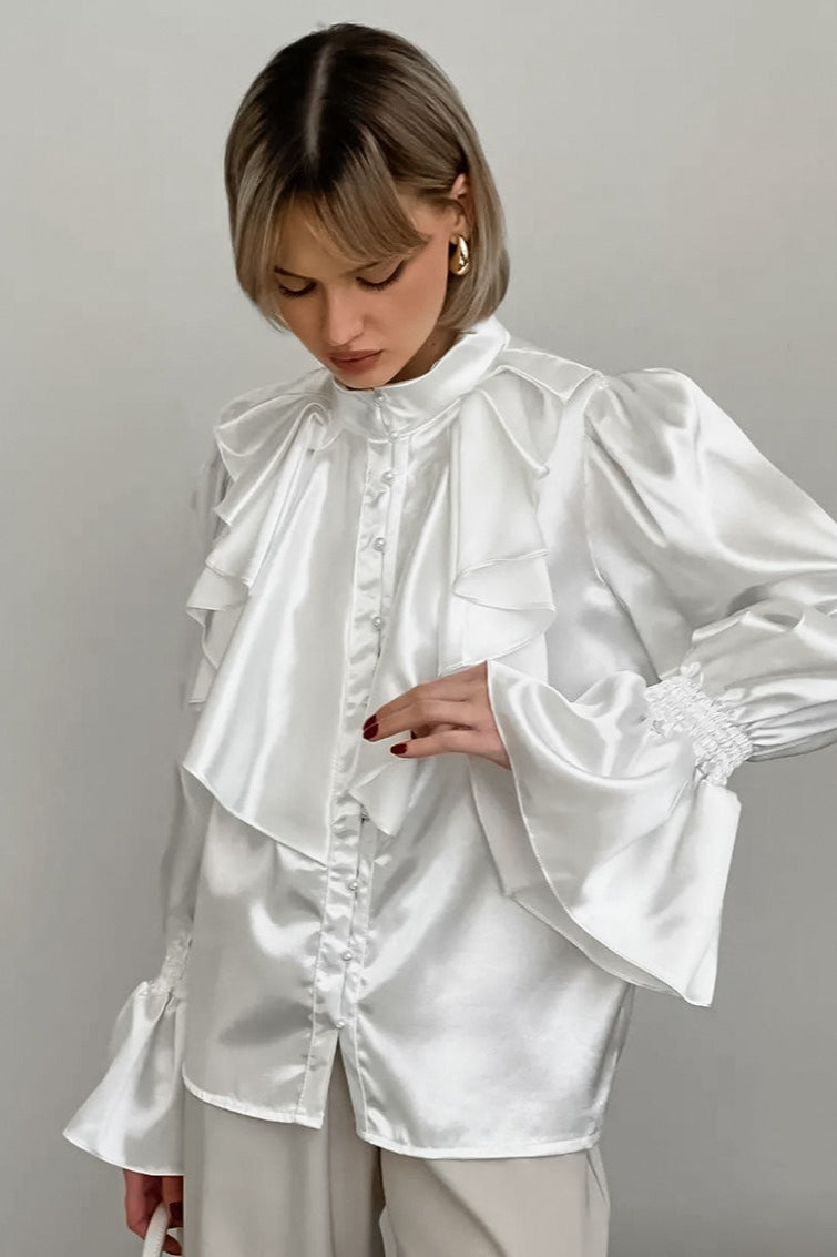 Satin Flare Sleeve Button Blouse Secondary image