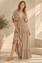 Black Embroidery Round Neck Flare Boho Dress