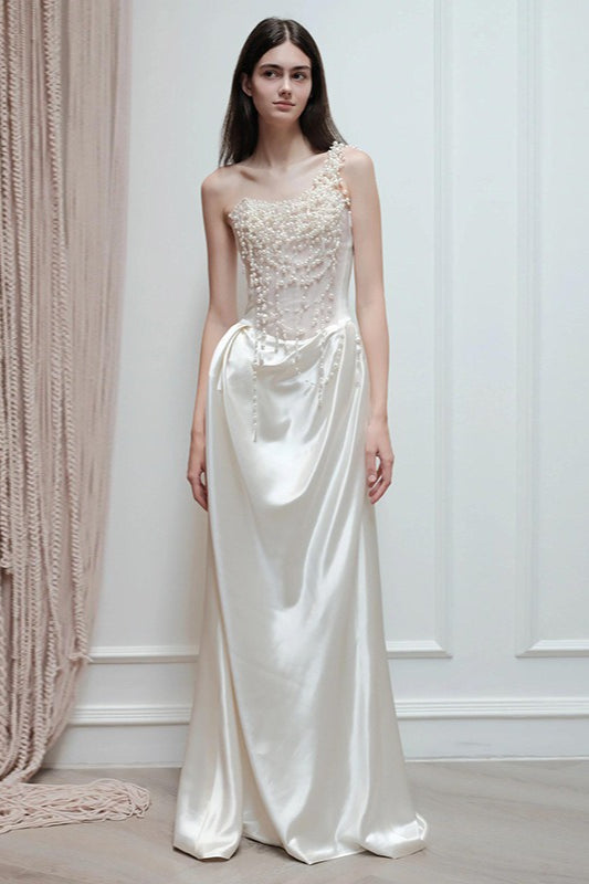 French Strapless Satin Pearl Prom Dress Secondary image