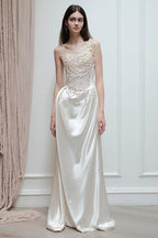 French Strapless Satin Pearl Prom Dress