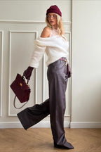 White Off Shoulder Fuzzy Knit Pullover Sweater