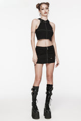 Women's Chinese Style Keel Embroidered Asymmetric Long Gothic Dark Style BK-RD Skirt