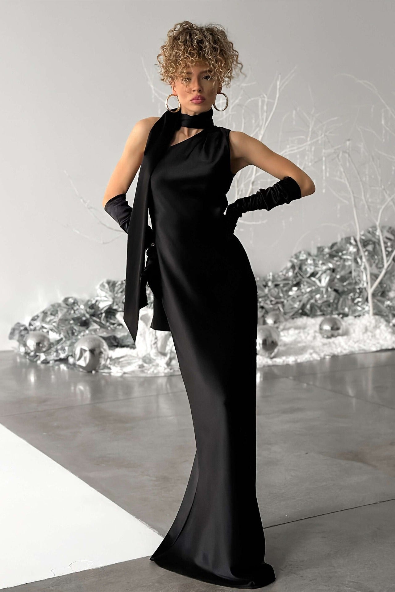One Shoulder Fitted Silk Dress Main image