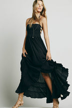 Backless Bohemian Beach Cotton Maxi Boho Dress
