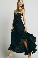 Backless Bohemian Beach Cotton Maxi Boho Dress