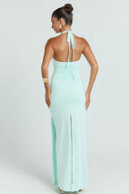 Deep V Halter Ruched Mermaid Party Dress