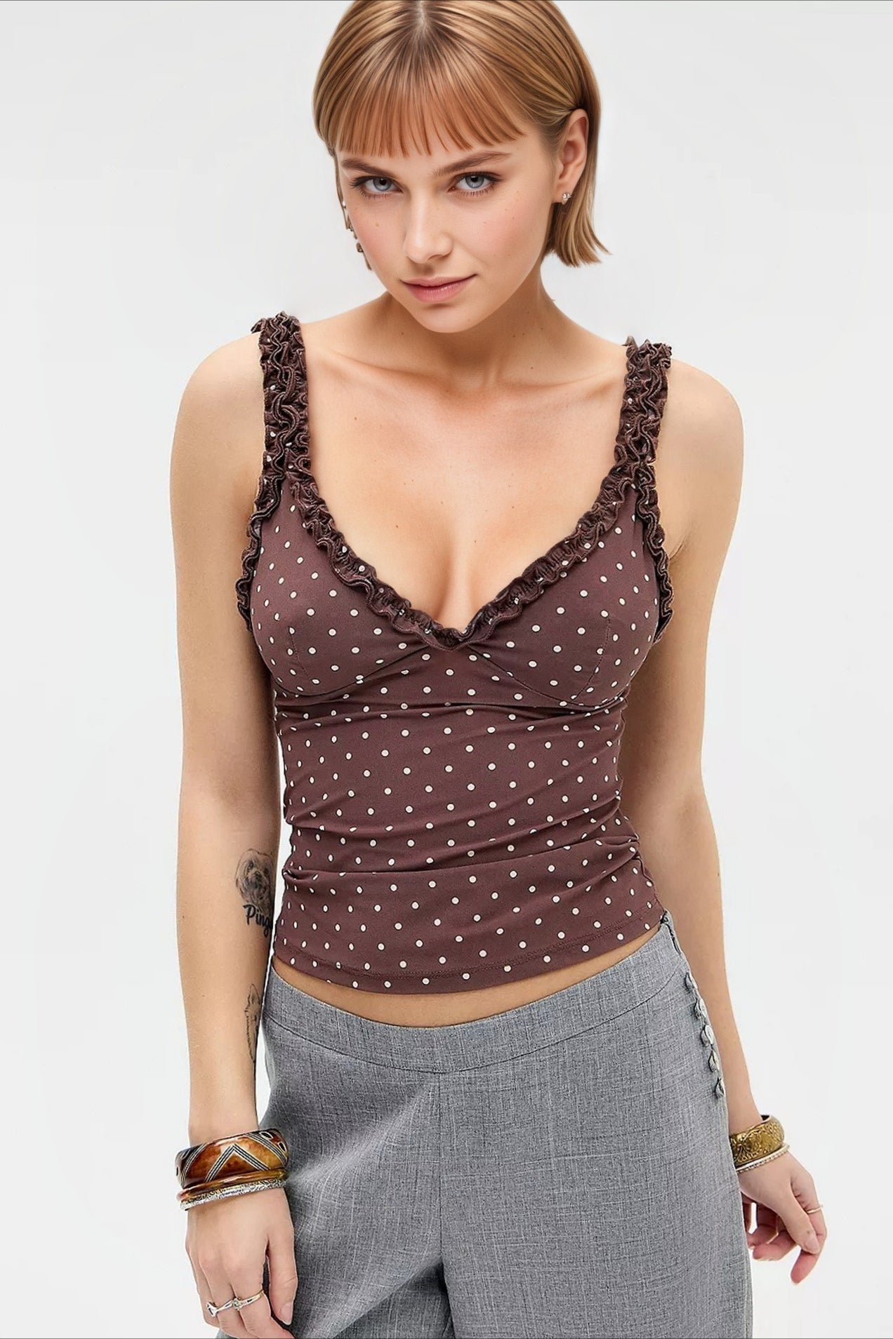 Ruffle Trim Backless Fitted Crop Top Main image