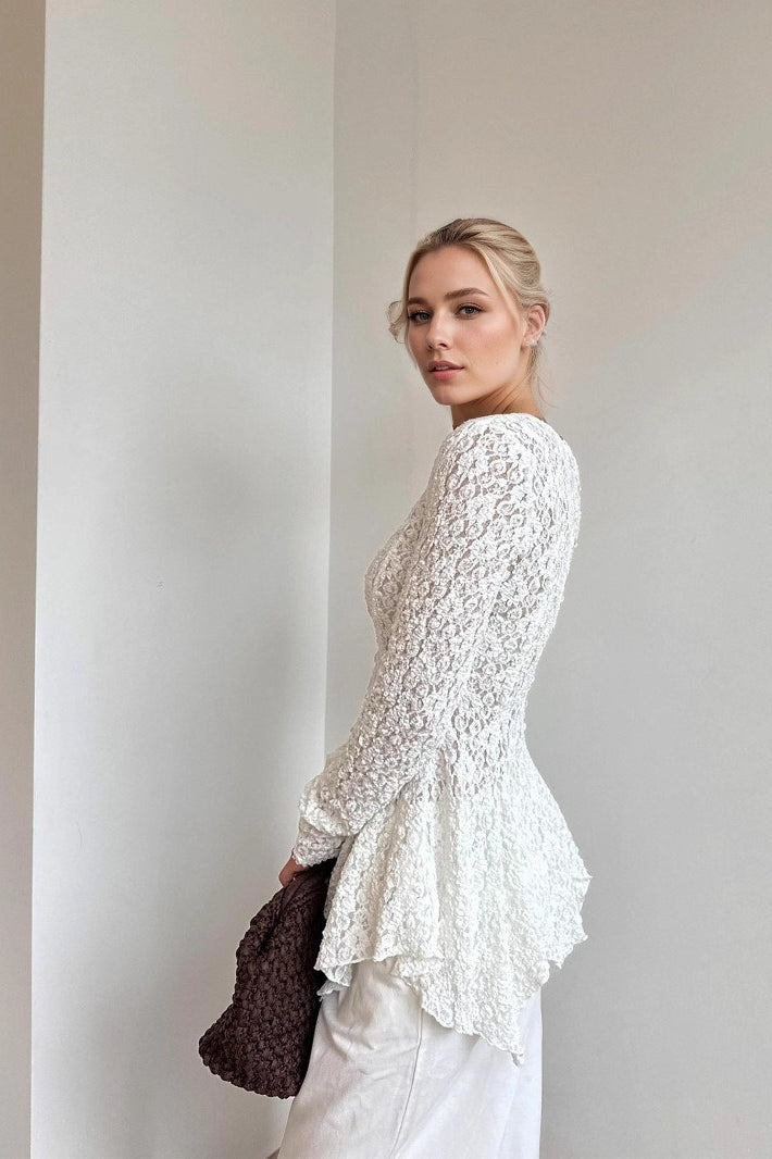 Lace Button Front Slim Elegant Versatile Long Sleeve Blouse Secondary image