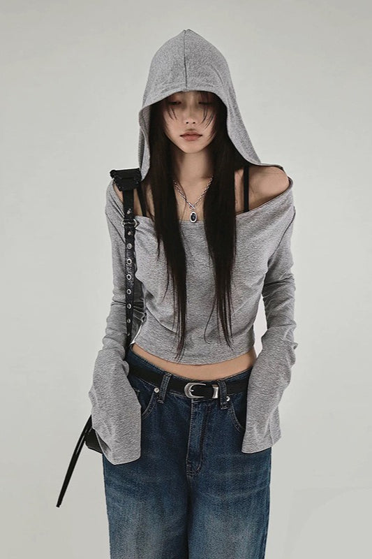 Grey Off-Shoulder Hoodie Main image