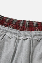 Stripe Plaid Panel Double Waist Wide Leg Pants