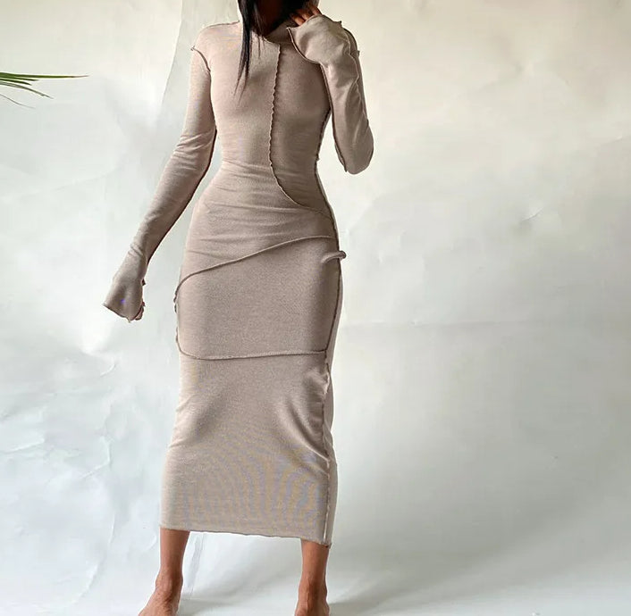 Patchwork Hoodie Slit Midi Dress Main image