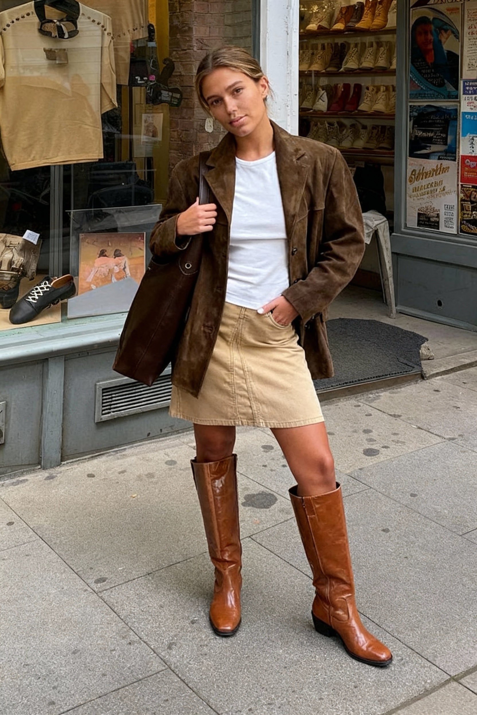 Chic Elegant Fashion Stylish Long Sleeve Brown Suede Jacket Main image