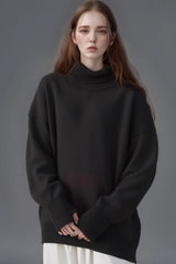 Solid High Neck Loose Knit Sweater