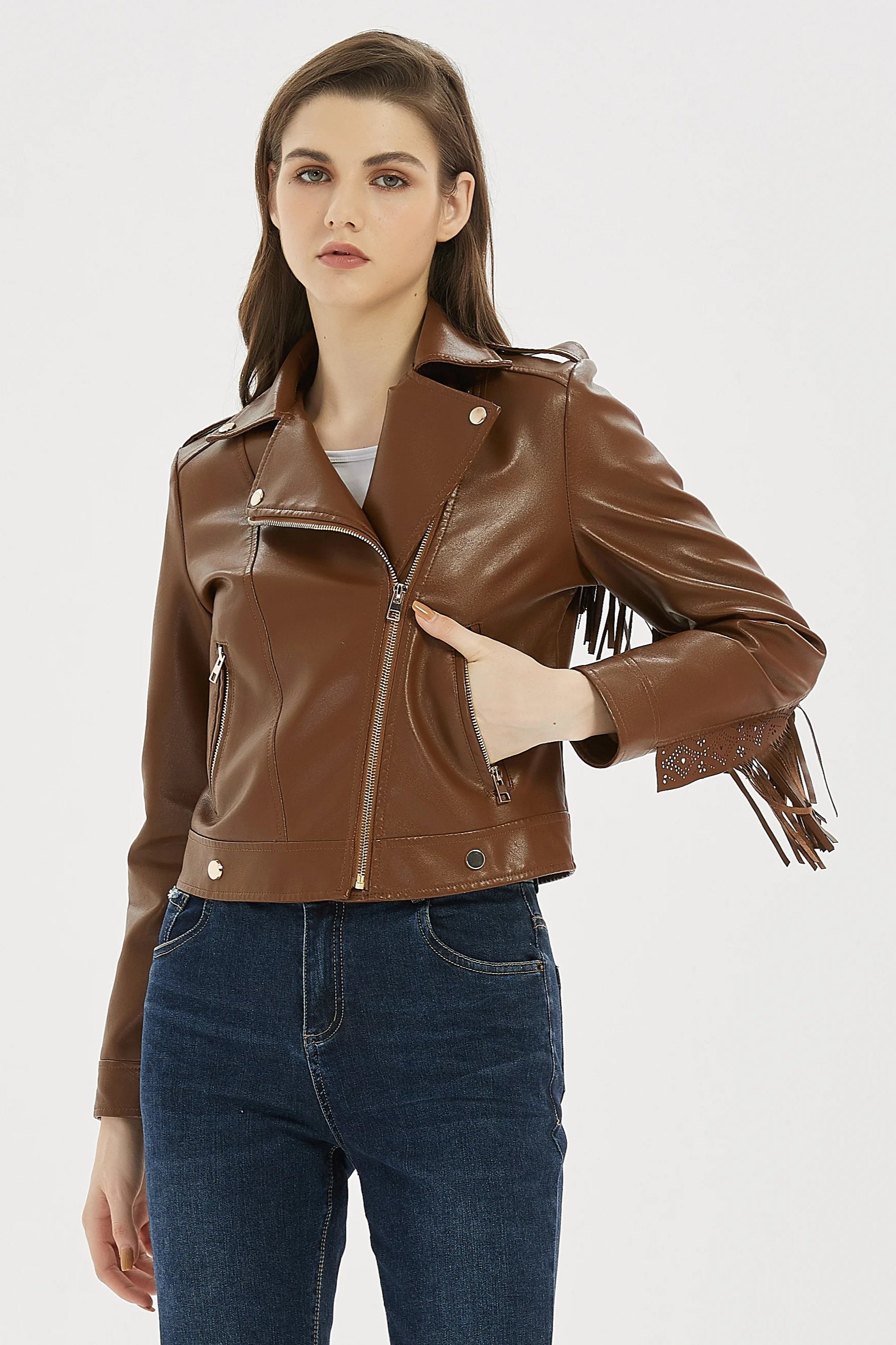 Faux Leather Tassel Biker Jacket Secondary image