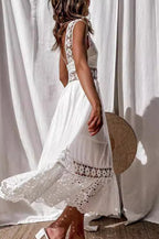 Lace Spliced Sleeveless Flared Maxi Chic Boho Dress