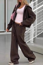 Zip-Up Hoodie Drawstring Pants Two-Piece Set