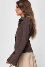 Covered Button Polo Stripe Blouse