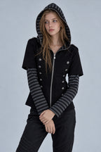 Button Front Layered Stripe Hoodies