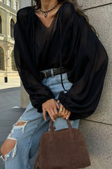 Sexy Sheer Tie Detail Blouse