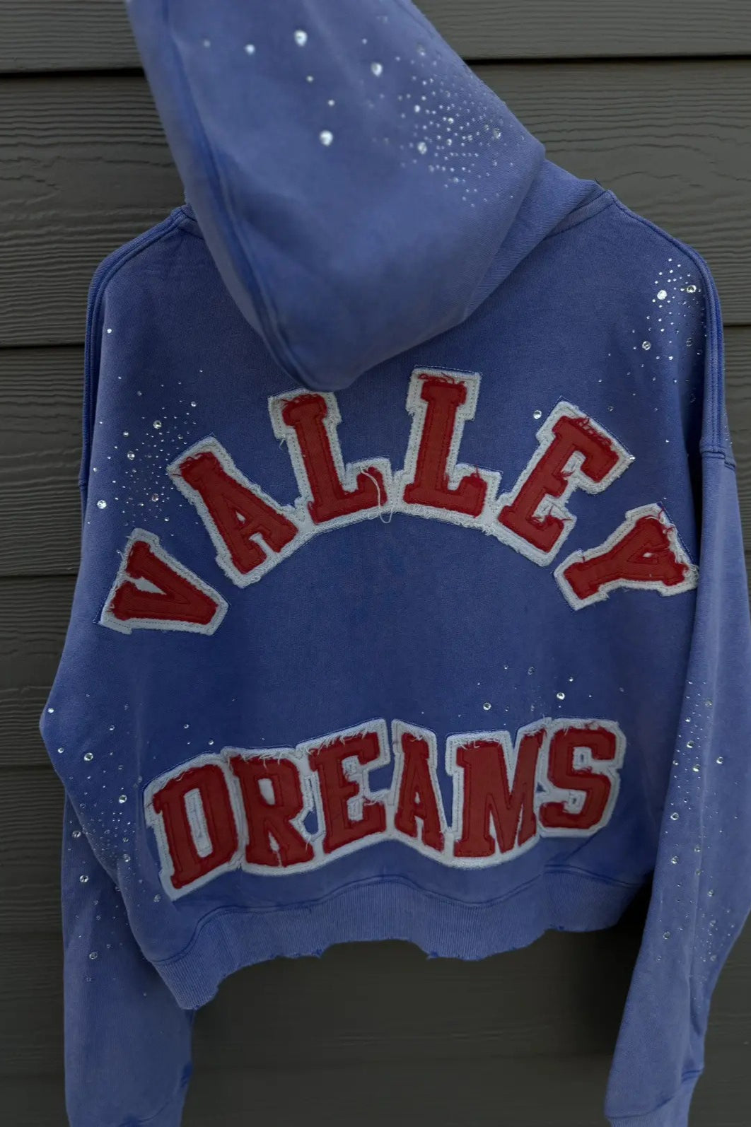Rhinestone Collegiate Letter Washed Zip Hoodie