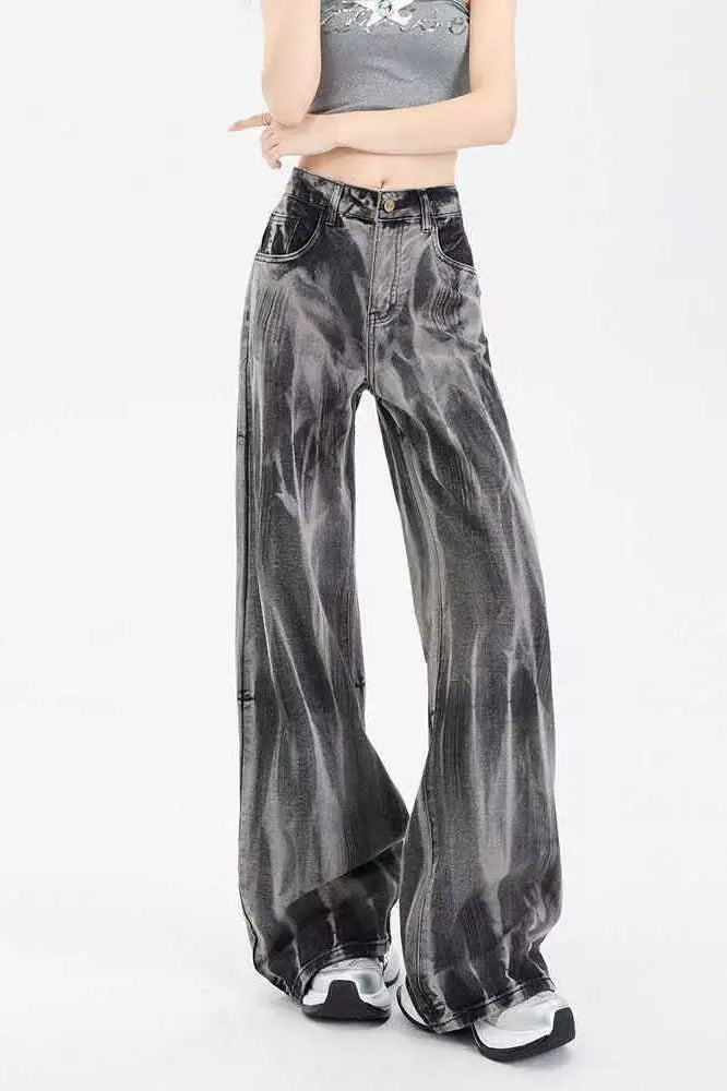 Black Tie-dye Wide-leg Jeans Main image