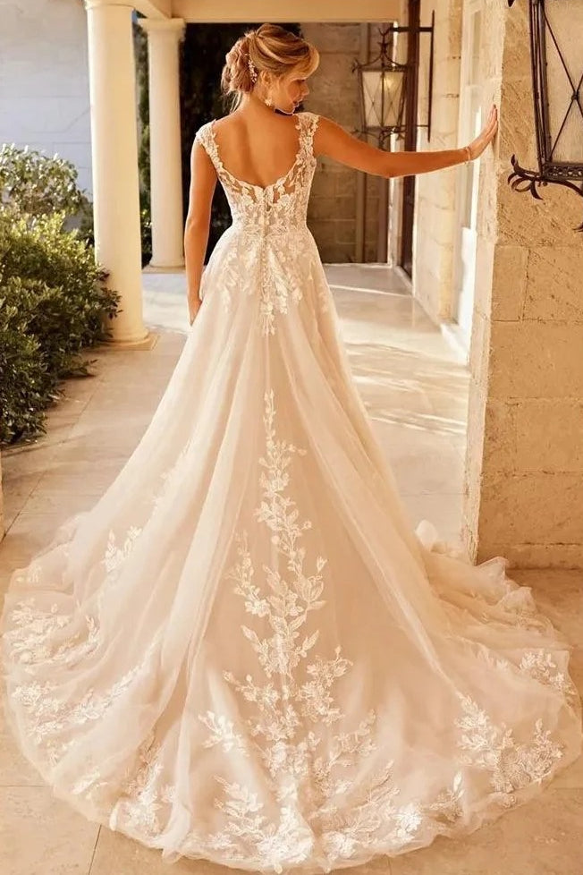 Sheer Mesh Lace Fit Flare Wedding Dress Secondary image