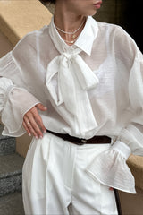 Sexy Bow Tie Sheer Blouse