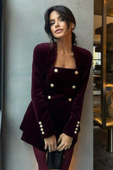 Solid Mandarin Collar Deep V Button Blazer Shorts Two Piece Set