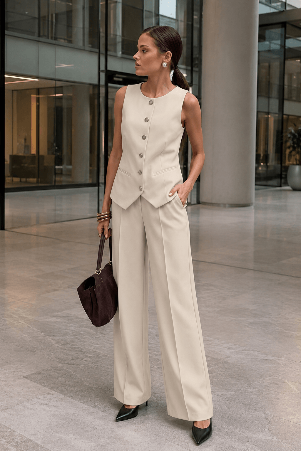 Blazer Vest Wide Leg High Waist Two Piece Work Set Main image