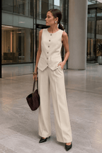 Blazer Vest Wide Leg High Waist Two Piece Work Set