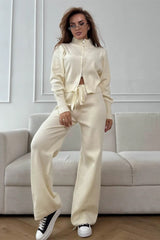 Long Sleeve Zippered Cardigan Knit Set