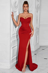 Sexy Strapless A Line Long Solid Formal Dress