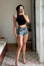 Destroyed High Waist Curve Hem Shorts