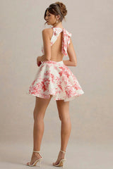 High Waist Backless A-Line Mini Floral Dress