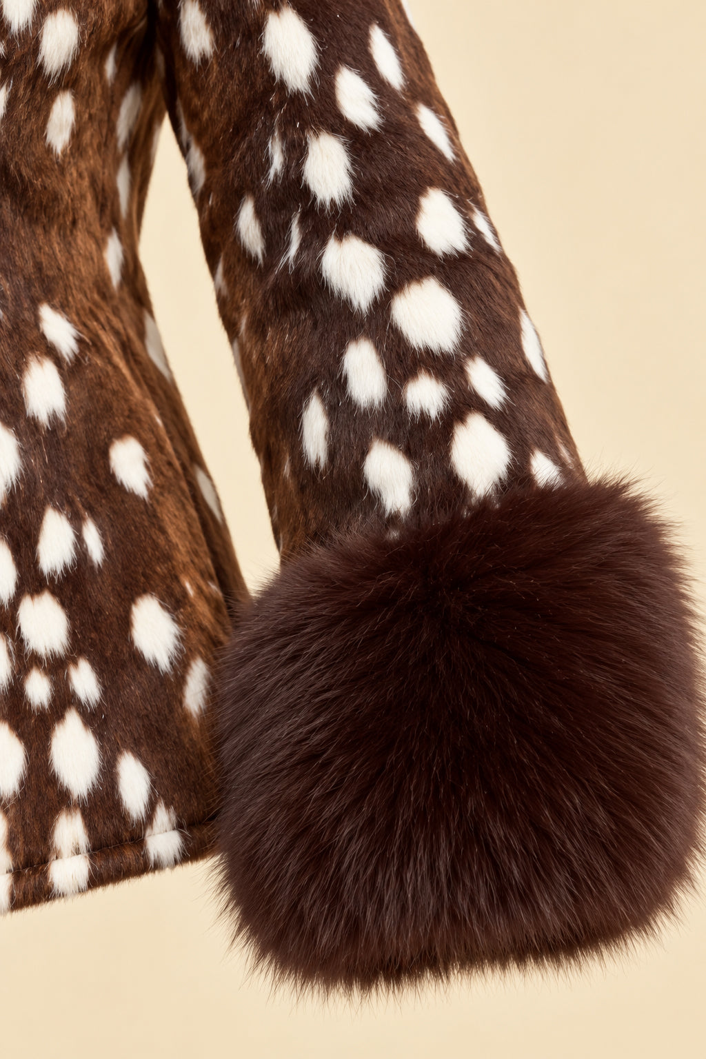 Fur Cuff Animal Print Fitted Coat