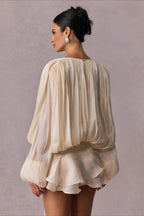 Chiffon Tie Neck Long Sleeve Ruffle Mini Dress