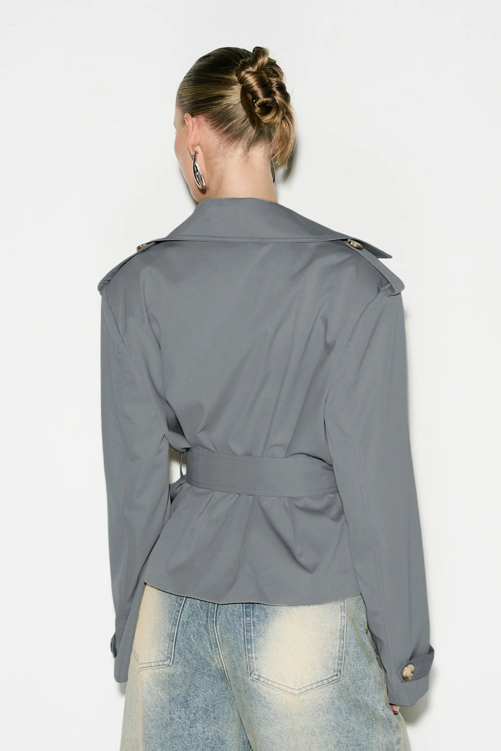 Cape Overlay Belted Cropped Double Breasted Coat