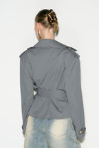 Cape Overlay Belted Cropped Double Breasted Coat