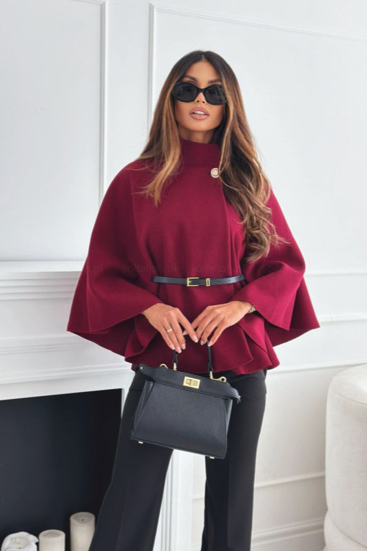 Tailored Wool Blend Belted Cape Coat Secondary image