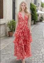 Chiffon Halter Slim Ruffle Maxi Floral Dress