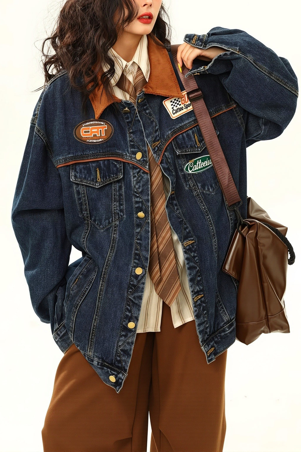 Embroidered Patch Oversized Blue Denim Jacket