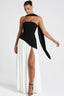 Strapless Contrast Panel High Slit Party Dress