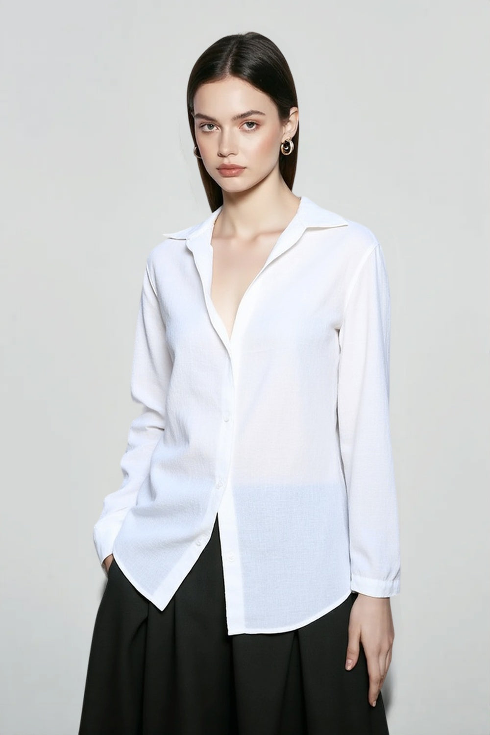 Linen V Neck Relaxed Blouse Secondary image
