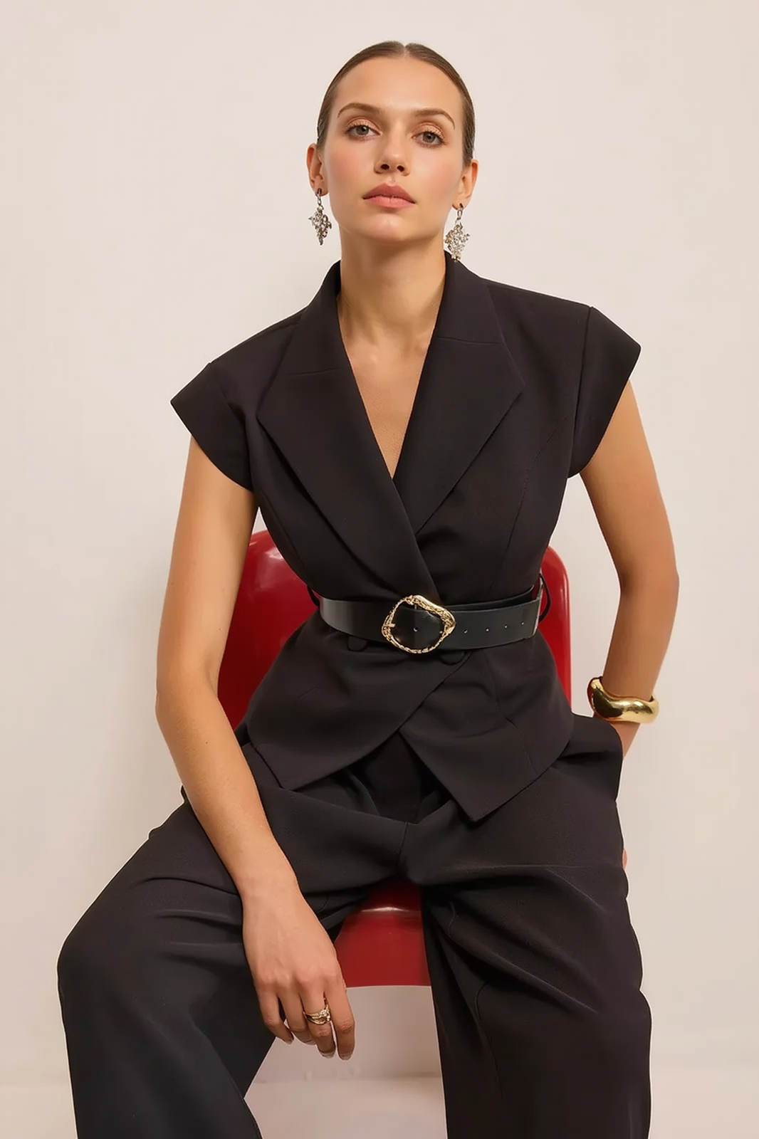 Loose Sleeveless Top Wide Leg Two Piece Work Set Main image