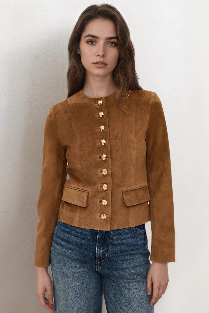 Metallic Button Cropped Suede Jacket Secondary image