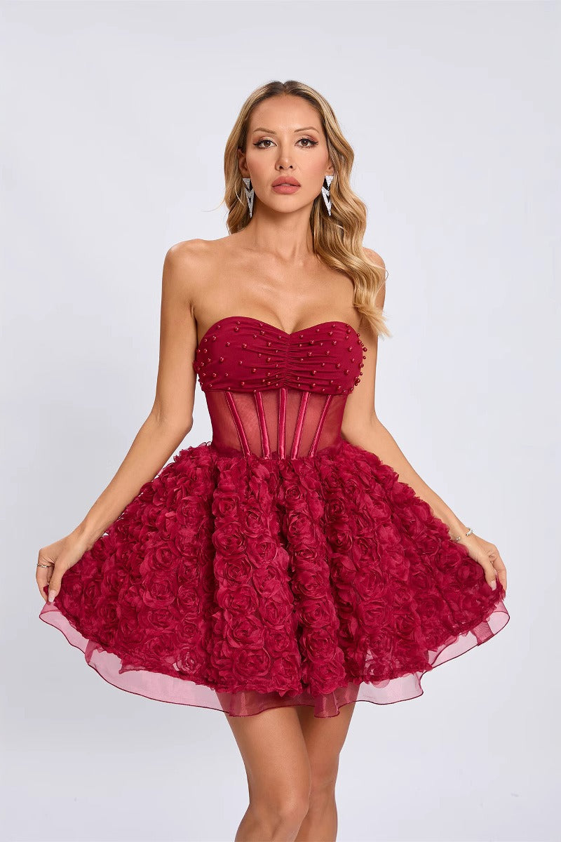 Beaded Mesh Strapless Tulle Mini Graduation Party Dress Secondary image