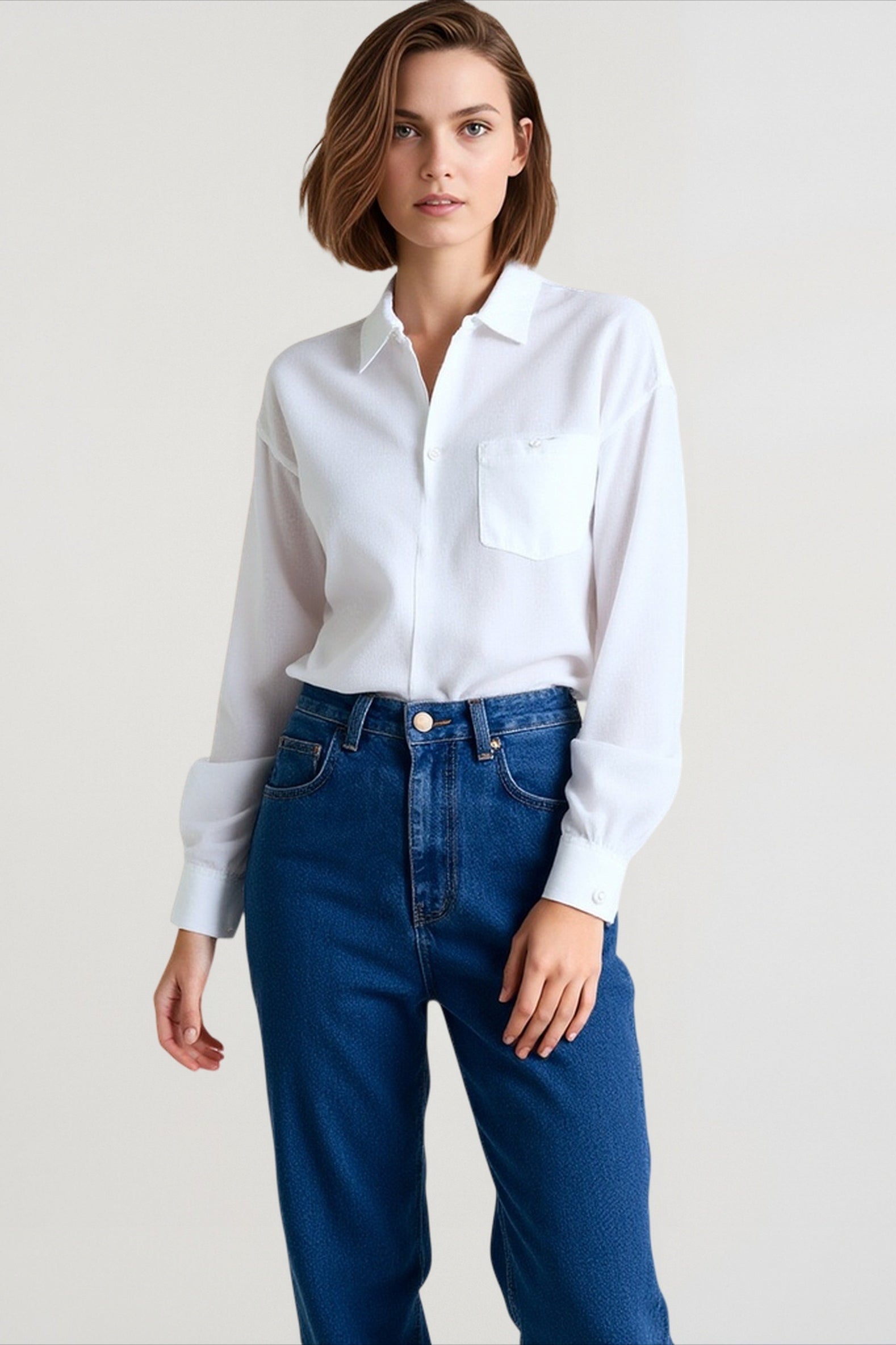 Linen Long Sleeve Pleated Blouse Secondary image