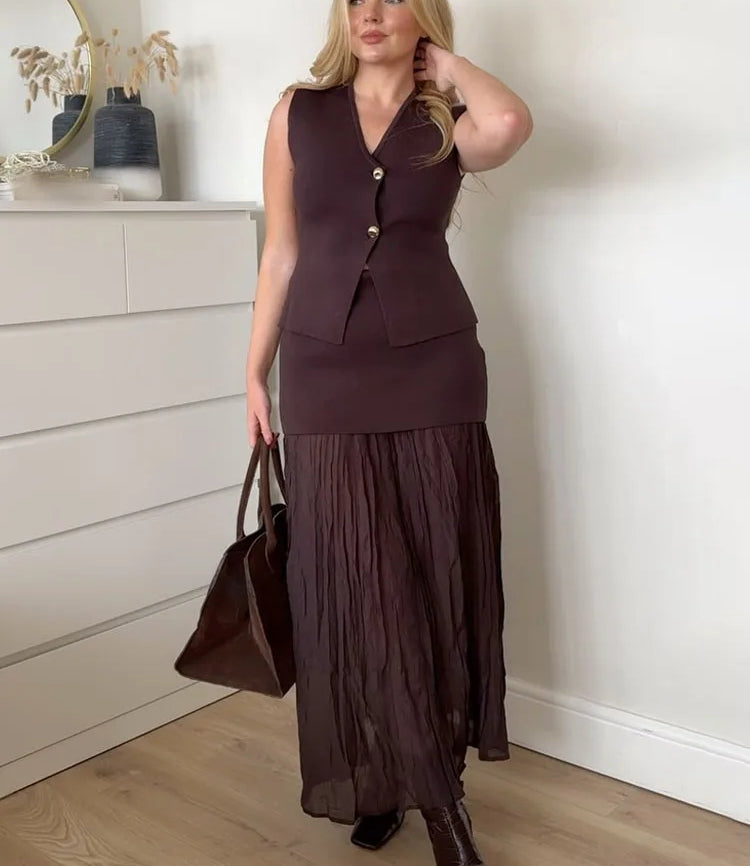 Knitted Splicing Zipper Skirt Suit Main image