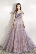 V Neck Beaded Ball Gown Prom Dress